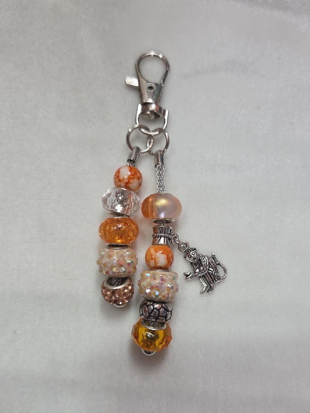 Hand Crafted Orange Cream Beaded Purse Charm Bag Charm Elegant Clip On Accessory